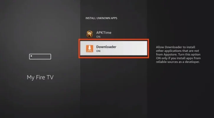 Slå på Okända källor för Downloader-appen för att installera SIPTV på Firestick