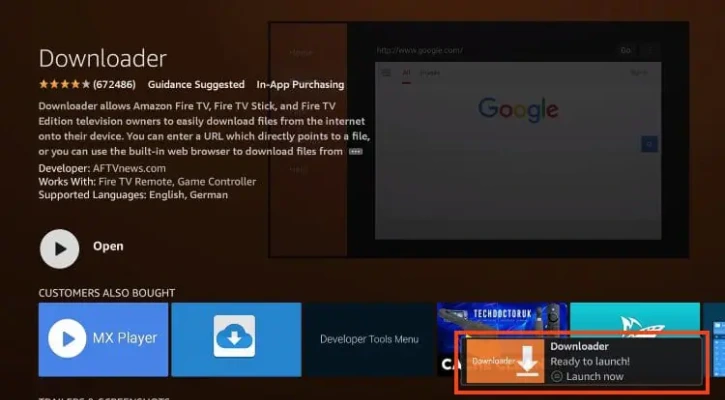 Se meddelandet Downloader Ready to launch när installationen är klar på Firestick