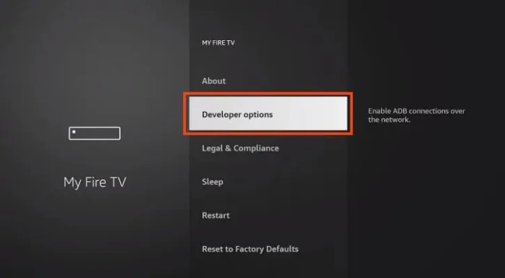 Välj Utvecklaralternativ för att aktivera installation av appar på Firestick